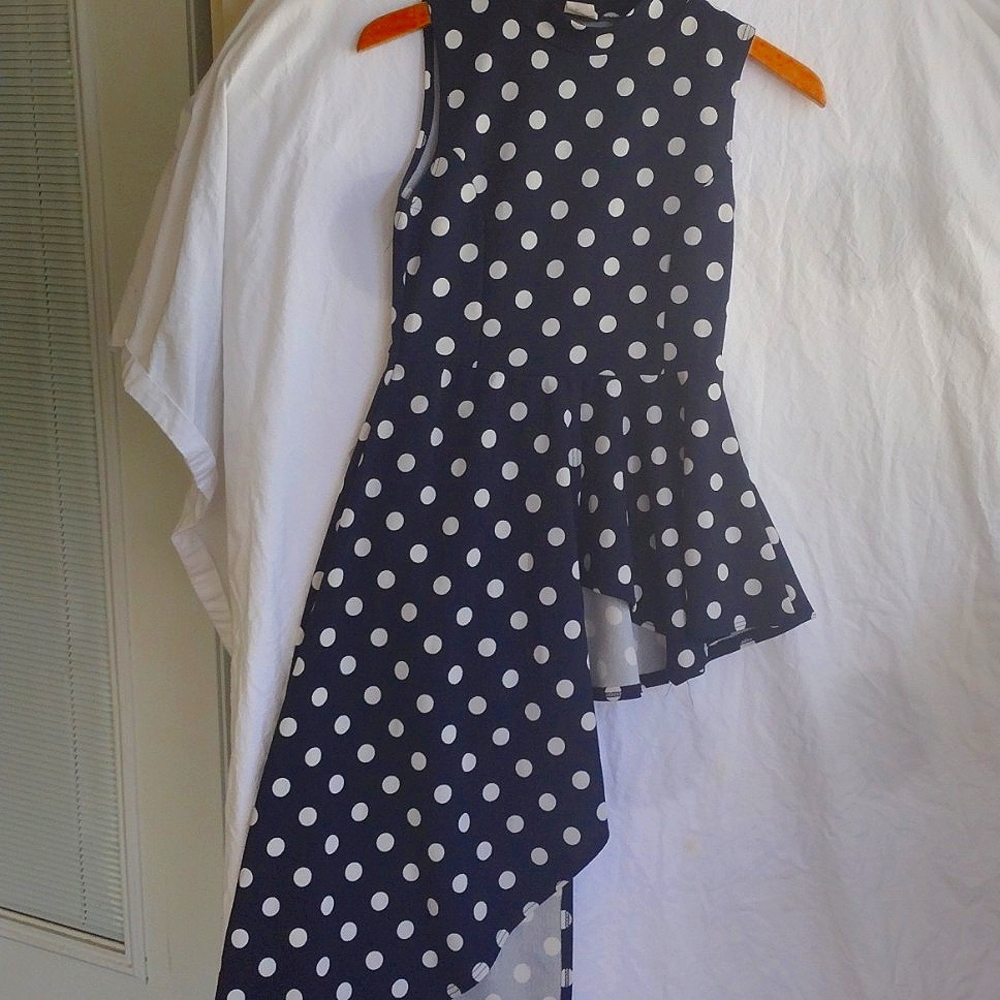 Blush Navy Blue and White Polka Dot Dress Size M
